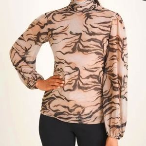 NWT Sheer Mesh Animal Print Tiger Stripe L/S HolidayTop Women's XL/16/Chico's 3